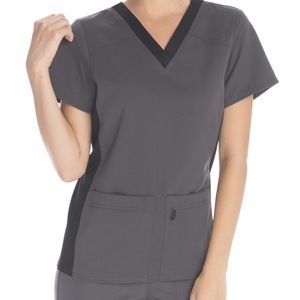 Scrubstar Pewter Black Contrast V-neck Short Sleeve Scrub Top Size S Flex Panel